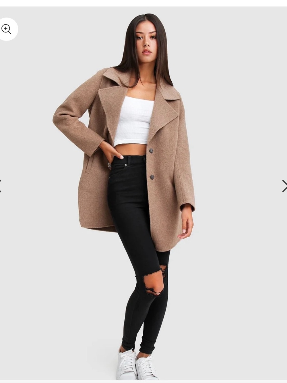 Womens Tan Wool-Blend Peacoat Jacket